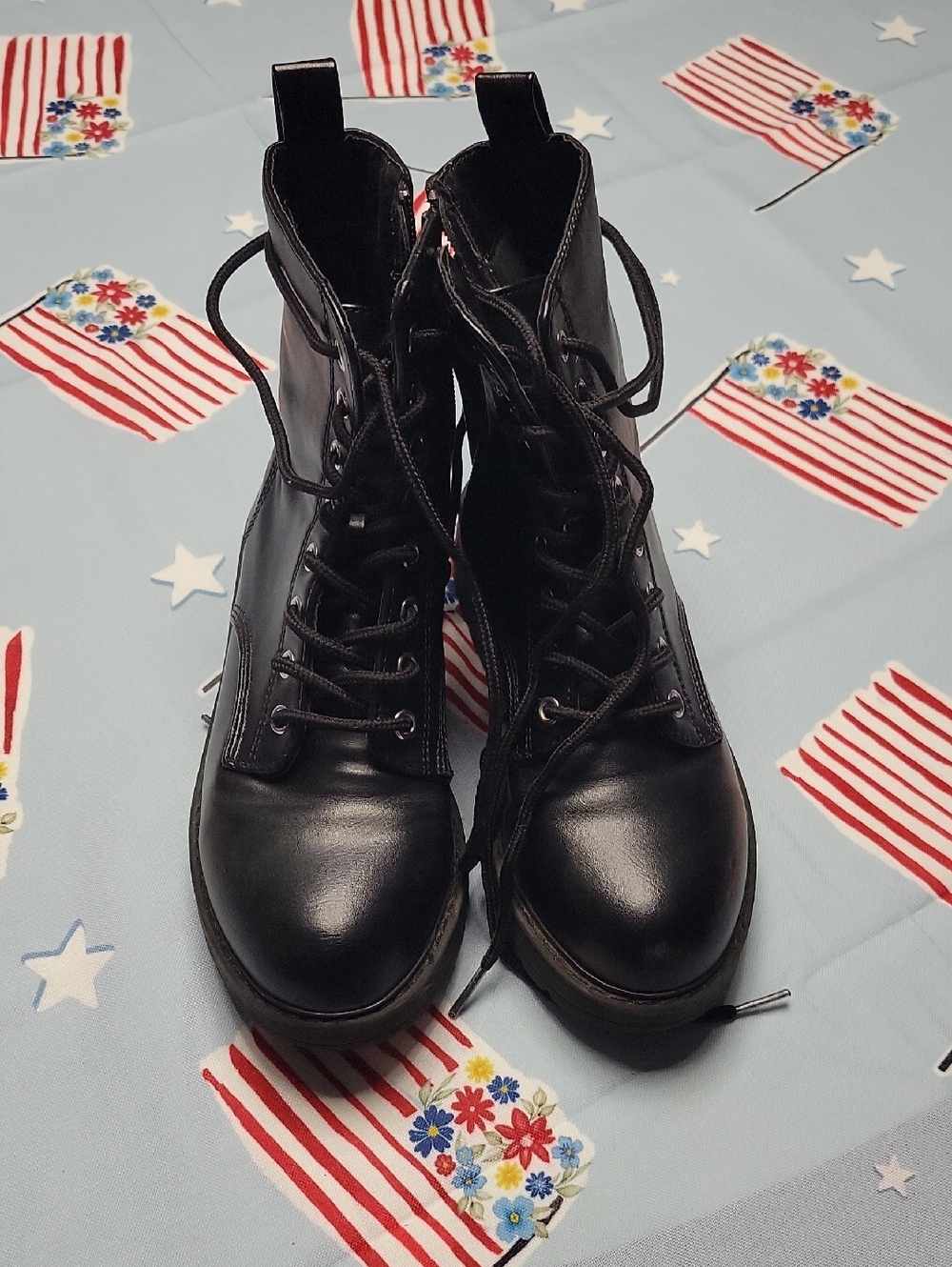 Black Lace-Up Combat Boots - Girls